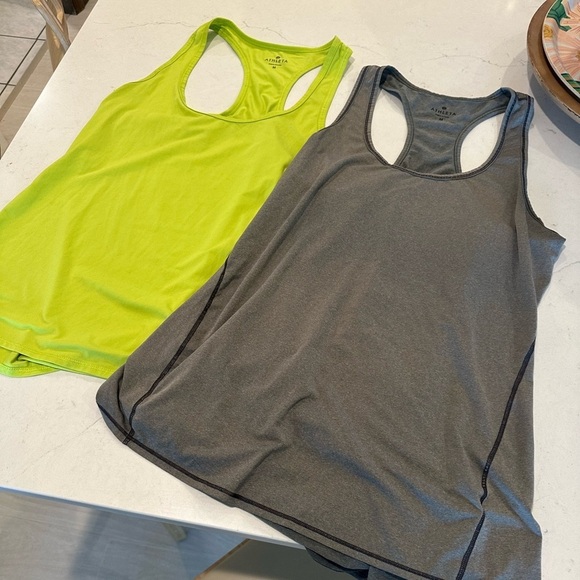 Athleta Tops - Athleta two pack razor back neon lime green and grey active tanks M
